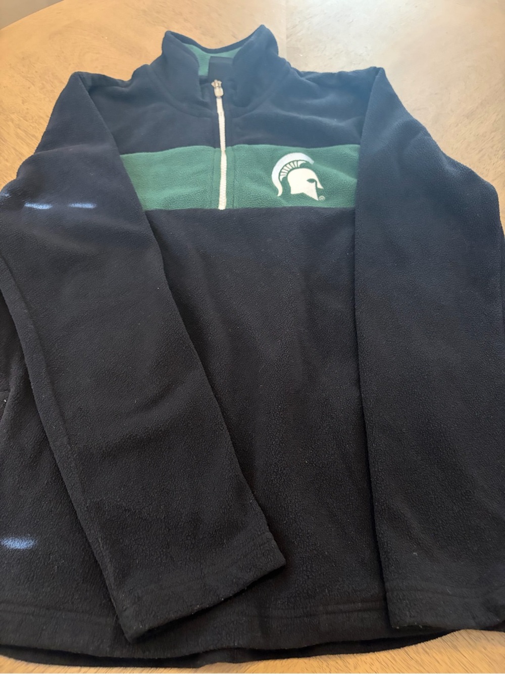 Youth  Black Fleece Pullover with Green Chest Stripe and Spartan Logo